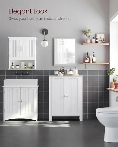 VASAGLE Floor Storage Cabinet, Freestanding Storage Unit with 3 Drawers, 1 Adjustable Shelf, for Bathroom Living Room Dining Kitchen, 11.8 x 23.6 x 31.5 Inches, Cloud White UBBC049WH01S