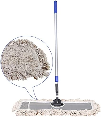 24" Industrial Cotton Floor Dust Mop with adjustable Steel Handle - Commercial Mops for Hardwood, Tiles, Laminate, Vinyl, Garage epoxy, Bamboo surface cleaning and Flooring Push Dust Broom