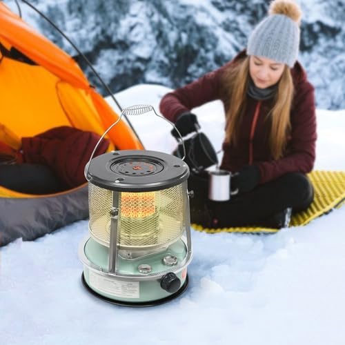 Portable Kerosene Heater, Adjustable Height 4.6L Tank 15-17 Hours Heat 2.6KW 9000 BTU Output for Garage Camping Emergency (Green) kerosene heater