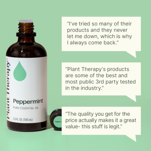 Plant Therapy Peppermint Essential Oil 100 mL (3.3 oz) | Peppermint Oil for Skin & Hair, Pure & Undiluted for Diffuser & Topical Use