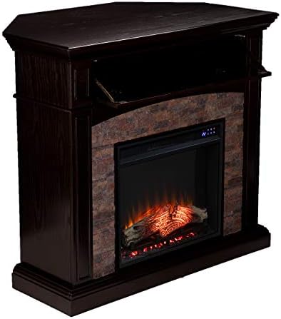 SEI Furniture - Grantham Convertible Touch Screen Electric Fireplace - Transitional Design, Brown Glass and Wood - Ideal for Living Room