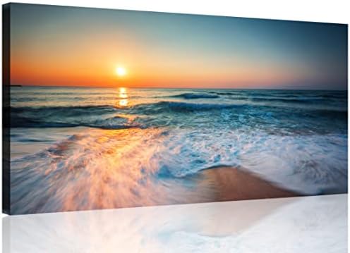 TutuBeer 3 Panel Beach Canvas Wall Art for Home Decor Blue Sea Sunset White Beach Painting the Picture Print on Canvas Seascape the Pictures for Home Decor Decoration,Ready to Hang