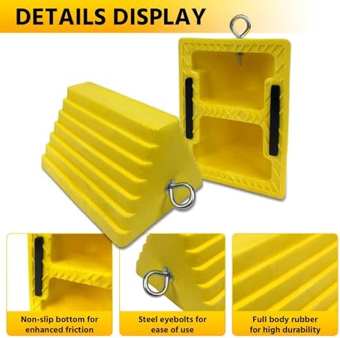 ROBLOCK 2 Pack Wheel Chocks Heavy Duty Orange with Eyebolt for Travel Trailer, 10" Length x 8" Width x 5.7" Height