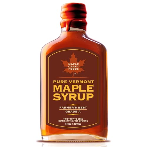 Maple Craft Foods Salted Caramel Maple Syrup – Organic Vermont Maple Syrup with Natural Caramel Flavor & Salt, Gourmet Flavored Syrup for Pancakes, Coffee, Baking and Desserts, 6.8 oz