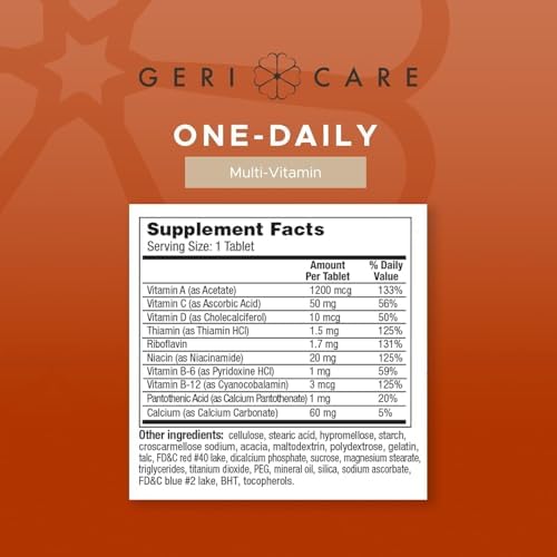 GeriCare One-Daily Multi-Vitamin Tablet, 100 Count Adult Multivitamin Supplement | Easy-to-Take Dietary Supplement with Vitamins A, C, D3, B, Calcium| Vitamin & Mineral Complex (2 Pack)