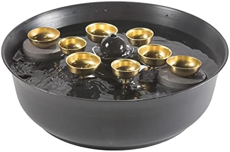 Woodstock Wind Chimes Encore Water Bell Fountain (14") Brass Serenity Bells Black Bowl for Indoor Home Garden Décor Christmas/Hanukkah Gifts (WEWBF)