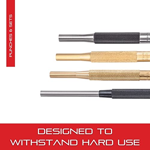 Starrett Steel Drive Pin Punch Set with Knurled Grip for Precise Positioning and Secure Holding - Hardened and Tempered Steel