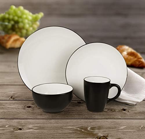 American Atelier Bistro Casual Round Dinnerware Set – 16-Piece Stoneware Party Collection w/ 4 Dinner Salad Plates