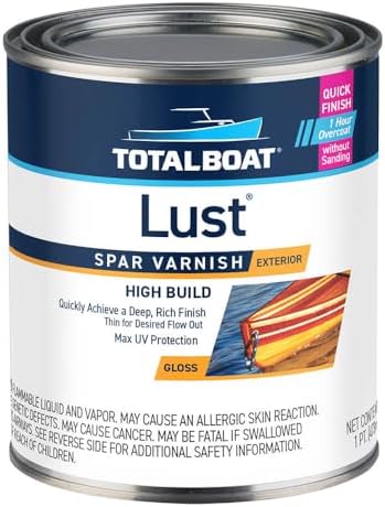 TotalBoat Lust Marine Spar Varnish for Boats & Wood - High Gloss Quart | Oil-Based Polyurethane Finish; High Build; UV Inhibitors; Wooden Boats, Yacht Brightwork, Furniture & Interior/Exterior Wood