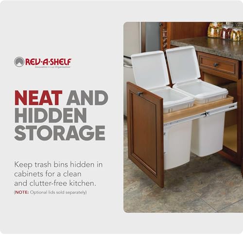 Rev-A-Shelf Top Mount Double Pullout Under Cabinet 35 Quart Kitchen Trash Cans, 150 Pound Rated Full-Extension Slides, 4WCTM-18DM2-419-FL