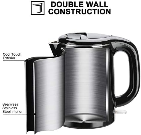 Secura Stainless Steel Double Wall Electric Kettle Water Heater for Tea Coffee w/Auto Shut-Off and Boil-Dry Protection, 1.0L (Orange) SWK-1001DO/HB-K012