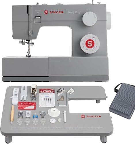 SINGER® Heavy Duty 4452 (Grey) High Speed Sewing Machine + Accessories | 32 Built-In Stitches Deliver 110 Stitch Applications | 50% More Power for Thick Fabrics, 1100 Stitches/Min, 1-Step Buttonhole | Accessories, 32 Built-In Stitches Deliver 110 Stitch…
