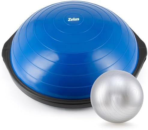 ZELUS 25in. Balance Ball | 660lb Inflatable Half Exercise Ball Wobble Board Balance Trainer w Nonslip Base | Half Yoga Ball Strength Training