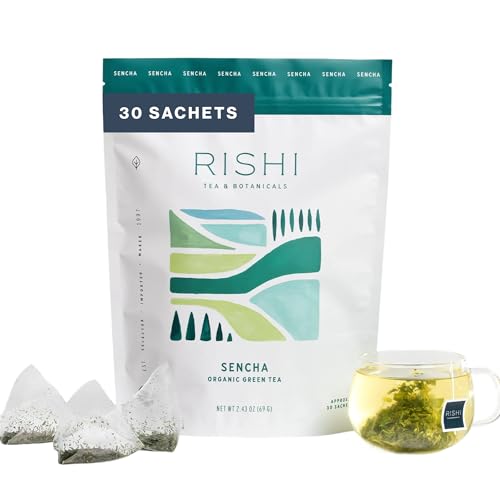 Rishi Tea Sencha Green Japanese Organic Sachet Tea Bags, Caffeinated, 15ct | Classic Japanese Sencha Green Tea, Enjoy Hot or Iced, Sustainable, 15 Servings