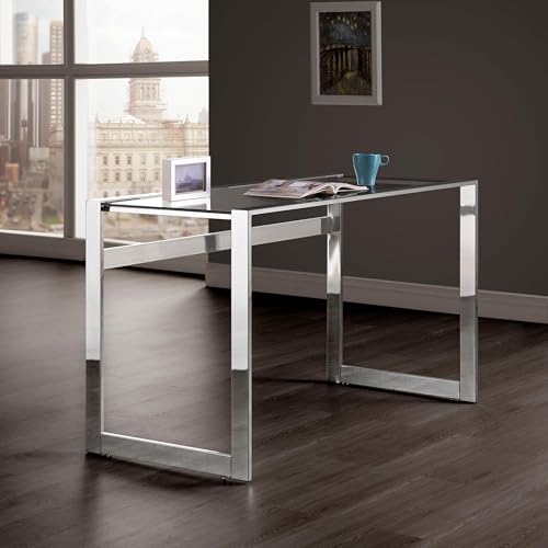 Coaster Home Furnishings – Hartford – Metal & Glass – 47-Inch Rectangular Glass Top Writing Desk with Contemporary Style and Plastic Glides