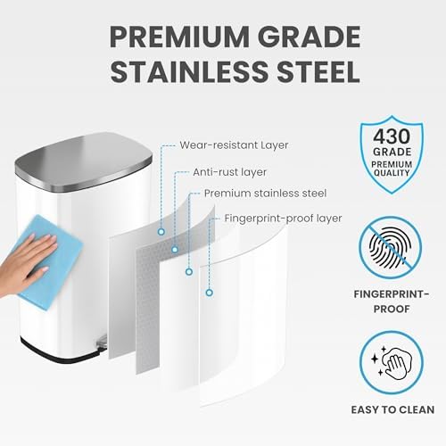 iTouchless SoftStep 13.2 Gallon Stainless Steel Step Pedal Garbage Can with with Odor Control System, 50 Liter Trash Bin for Kitchen, Office