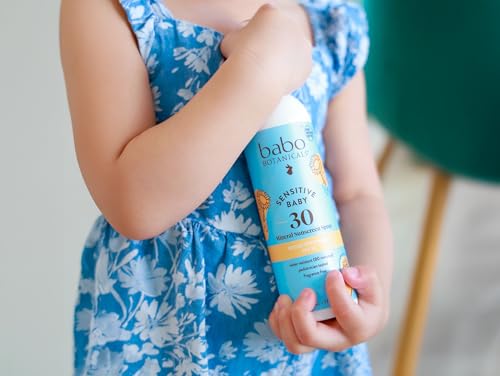 Babo Botanicals Sensitive Baby Mineral Sunscreen Spray SPF30 - Natural Zinc Oxide - Non-Aerosol – Face & Body - Fragrance-Free - Water Resistant