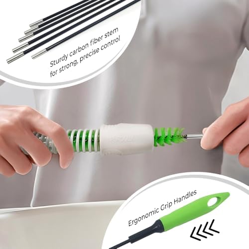 Purdoux 2-in-1 CPAP Hose Brush Tube Cleaner & Dryer for 22mm & 15mm Hoses | 6-Piece Adjustable Stem Up to 6.5ft, Soft Nylon Bristles