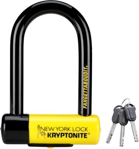 Kryptonite New York FAHGETTABOUDIT Mini Bike U-Lock, Heavy Duty Anti-Theft Bicycle U Lock Sold Secure Gold, 18mm Shackle with Keys, 10/10 Security Rating for E-Bike, Motorcycle, Scooter