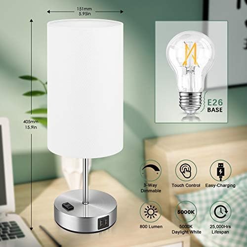 Set of 2 Touch Control Table Lamps with 2 USB Charging Ports&AC Outlet