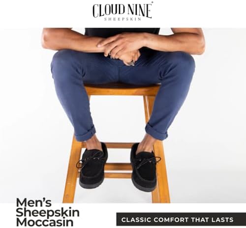 Cloud Nine Sheepskin Men's Moccasin Slippers - Classic Comfortable Slip-On Slippers for Men with Removable Insole
