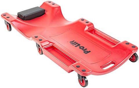 Pro Lift Mechanic Plastic Creeper 40 Inch - Blow Molded Ergonomic HDPE Body with Padded Headrest & Dual Tool Trays - 350 Lbs Capacity Red