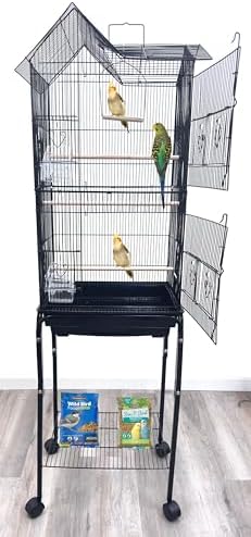 63" Roof Top Bird Flight Parrot Pet House Home Cage with Removable Rolling Stand for Cockatiel Sun Conure Parakeet Finch Budgie Lovebird Canary