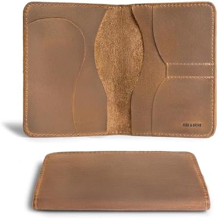 Hide & Drink, Double Passport Cover with Slots for Bills and Keys, Rustic Case, ID Organizer, Full Grain Leather, Handmade Accessories, Bourbon Brown