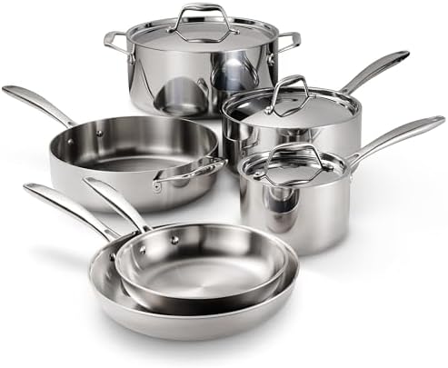 Tramontina Signature Tri-Ply Clad Stainless Steel 8-Pc Pots and Pans Set | Cookware Kitchen Set, Induction-Ready, Dishwasher-Safe, NSF-Certified, Made in Brazil