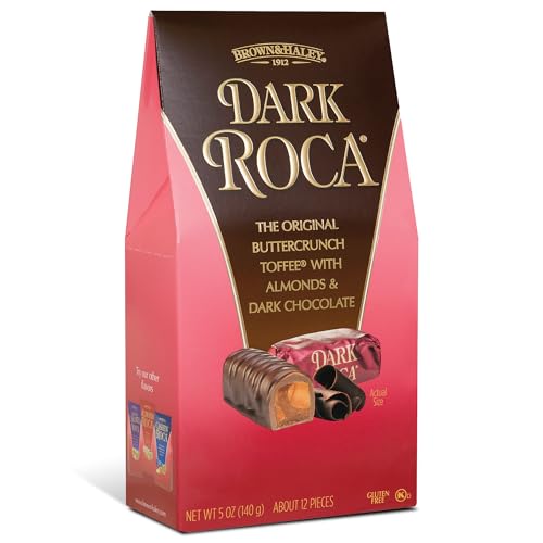 Brown & Haley Roca Chocolate Caramel Buttercrunch Toffee - 5 oz | Caramel Buttercrunch Toffee with Almonds & Sea Salt - Individually Wrapped - Gluten Free, Kosher - Gifts and Sharing