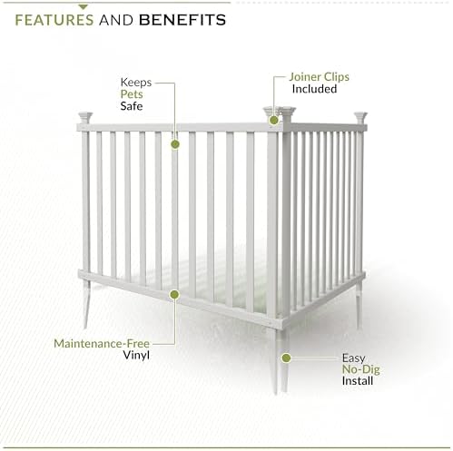 Zippity Madison Picket Fence Panels, White Vinyl DIY No Dig Kit | 2.5ftH x 2.3ftW, White, 2 Panels, Garden Border or Yard Enclosure, ZP19001