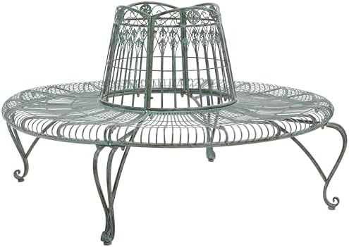 SAFAVIEH Outdoor - Ally Iron Tree Bench - Rustic Brown Iron Metal - Curved Scrollwork Garden Design - Ideal for Patio, Deck, Porch, Garden, 17.5" Seat Height (PAT5019A)