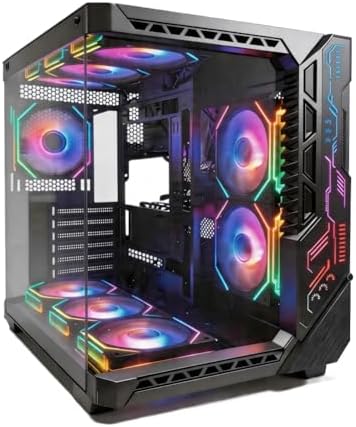 SZSKYING Mid-Tower Gaming ATX PC Case, 9 ARGB Fans with Remote, Tempered Glass, 360mm Radiator, Type-C, Black.