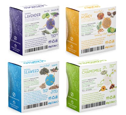 Shampoo Bar with Conditioning Effect - 4 Scent Variety Pack Solid Shampoo Bars for Hair - Cold Pressed, Vegan