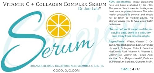 Dr Joe Lab #1 Vitamin C & Collagen Complex Serum Bulk - Multiple Purposes Face Skin Ultra Hydrating Rejuvenating Instant Moisturizer COCOJOJO (4 oz)