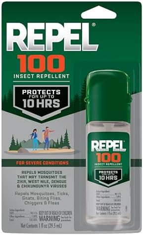 Repel 100 Insect Repellent, 1 Ounce, With DEET, 10-Hour Protection Long-Lasting Insect Repellent Travel Pump Spray Repels Mosquitoes, Ticks, Gnats, Biting Flies, Chiggers And Fleas
