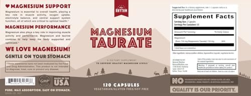 Magnesium Taurate 750mg (150mg Elemental Magnesium) – 120 Vegetarian Capsules – High-Absorption Magnesium Taurate Supplement for Heart, Muscle