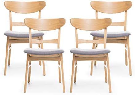 Christopher Knight Home Heather Mid-Century Modern Dining Chairs (Set of 4), Dark Gray and Natural Oak