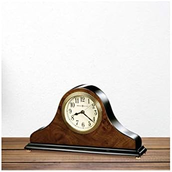 Howard Miller Baxter Tambour Mantel Clock – Burl Wood & Walnut Finish, Arabic Numerals, Brass Accents, Quartz Movement