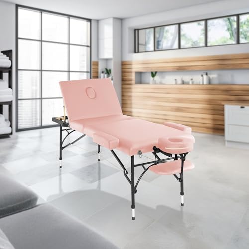 Saloniture Professional Portable Lightweight Tri-Fold Massage Table with Aluminum Legs - Includes Headrest, Face Cradle