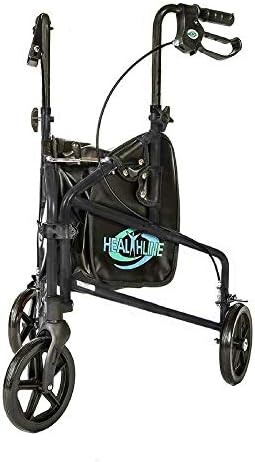 Aluminum Rollator Walker 3 Wheels - Foldable, Lightweight, Senior Walker with Basket Tray, Pouch, Brakes, Narrow for Small Spaces (BLACK)