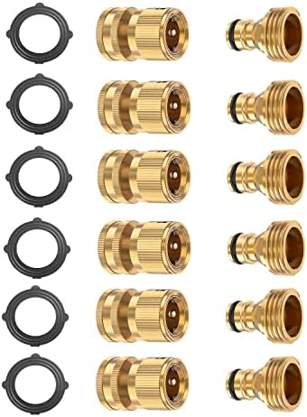 BoArt Garden Hose Quick Connector Set, Solid Brass 3/4 Inch Water Fitings Thread Easy Connect No-Leak Male Female 6 Sets