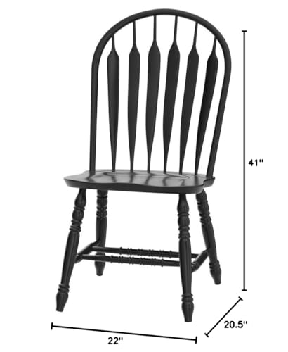 Sunset Trading Selections Keyhole Windsor Dining Side Chairs | Set of 2 Fully Assembled Sidechairs | Antique Black Cherry Distressed Solid Wood