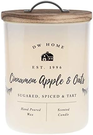 DW Home Charming Farmhouse Collection Cinnamon Apple & Oats Scented 1 Wick Candle Topped with Rustic Wooden Lid