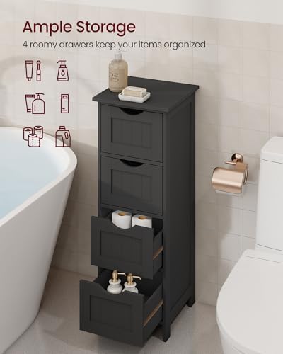 VASAGLE Floor Storage Cabinet, Freestanding Storage Organizer with 4 Drawers, 11.8 x 11.8 x 32.3 Inches, for Living Room, Bathroom, Dining Room, Kitchen, Modern Style, Cloud White ULHC040WH01S