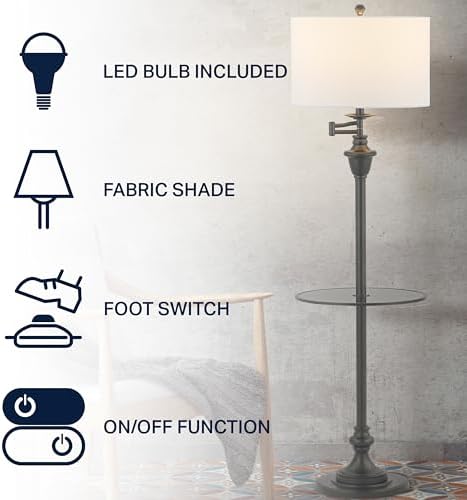 JONATHAN Y Cora 60" Metal Swing Arm Floor Lamp, Oil Rubbed Bronze/Clear