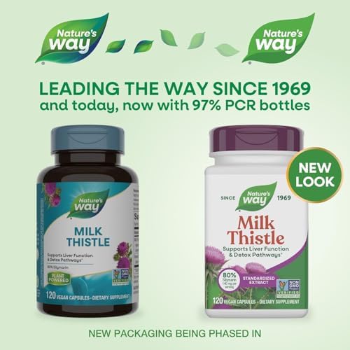 Nature's Way Milk Thistle Capsules, Supports Liver Function*, Vegan, 60 ct | Supports Liver Function & Liver Detox Pathways*, 175 mg Milk Thistle Seed Extract Standardized to 80% Silymarin per Serving