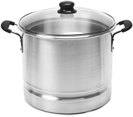 IMUSA USA MEXICANA-410 Aluminum Steamer with Glass Lid 10-Quart, Silver, 10Qt | Brushed Finish, Cool-Touch Handles with Glass Lid, Ideal for Tamales, Great for Family Meals