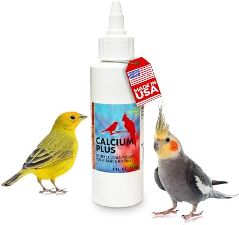 Calcium Plus Liquid for Birds – Calcium Supplement with Vitamins and Minerals for Strong Eggshells, Healthy Bones - Support Growth, Breeding, and Wellness for All Birds 4 Fl Oz | Calcium Supplement - Supports Healthy Growth, Bone Strength, Breeding, Brai…