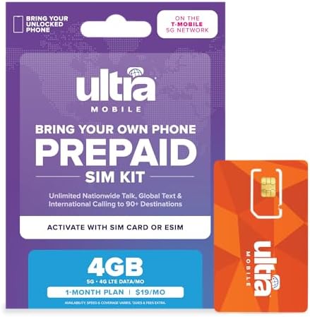 $19/mo. Ultra Mobile Prepaid Phone Plan with Unlimited Talk, Text and 4GB of 5G • 4G LTE Data (SIM Card Kit)
